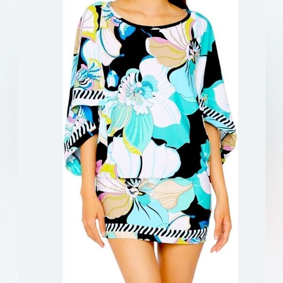 Trina Turk Sintra Flora Kimono Sleeve Boat Neck Coverup. - Picture 1 of 7